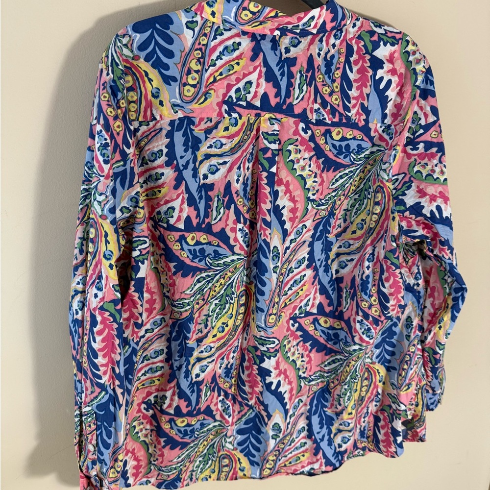 Talbots Cotton Botanical Paisley Print Button Front Shirt Contrast Cuff 2X - Picture 2 of 6